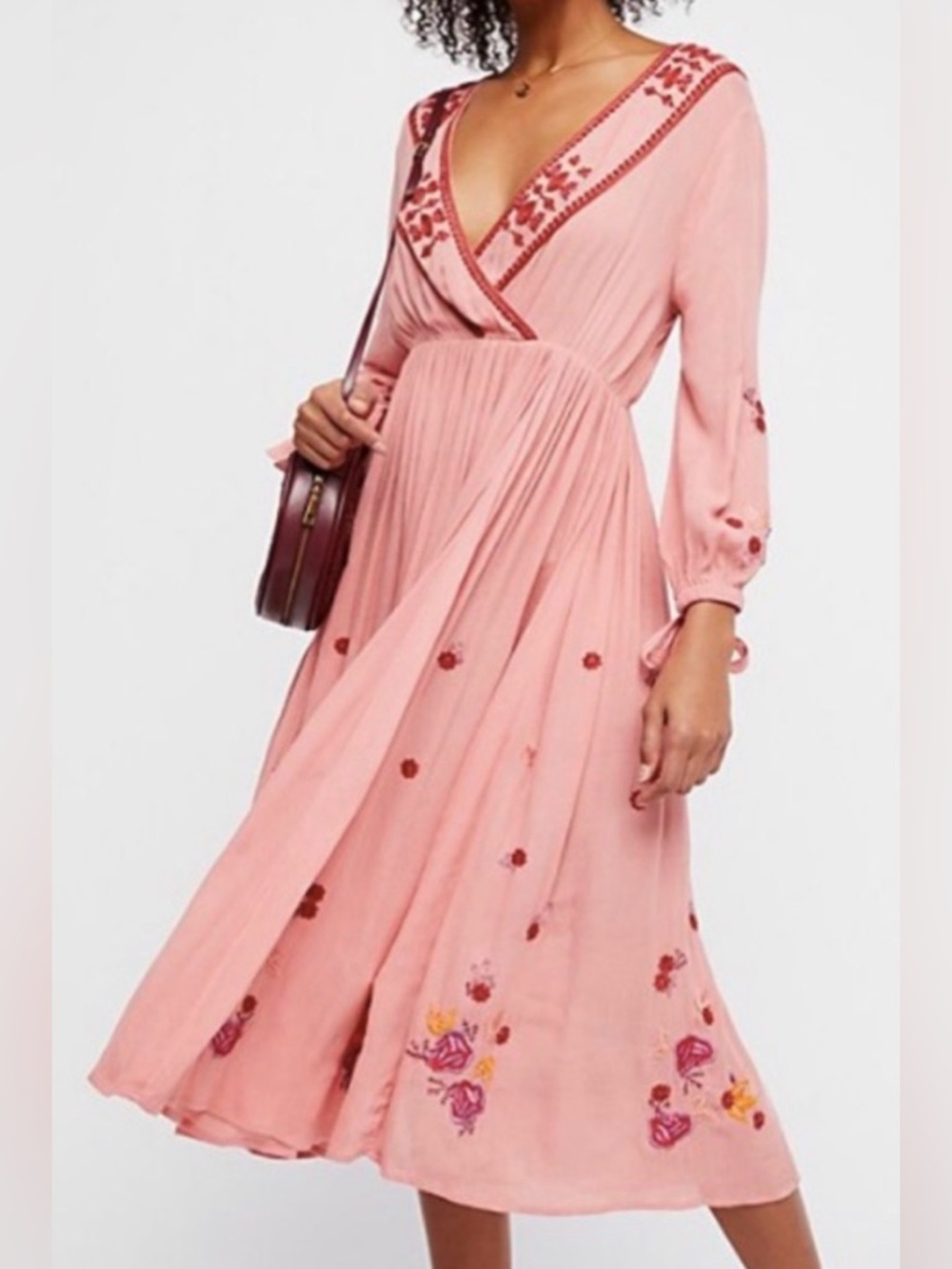 Free People Pink Embroidered Midi Dress
